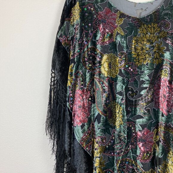 Heidi Abra Night Garden Burnout Silk Velvet Fringe Poncho One Size Whimsigoth - Picture 11 of 13